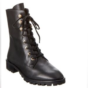 Stuart Weitzman Black Lace Up Combat Boots with Pearl Details